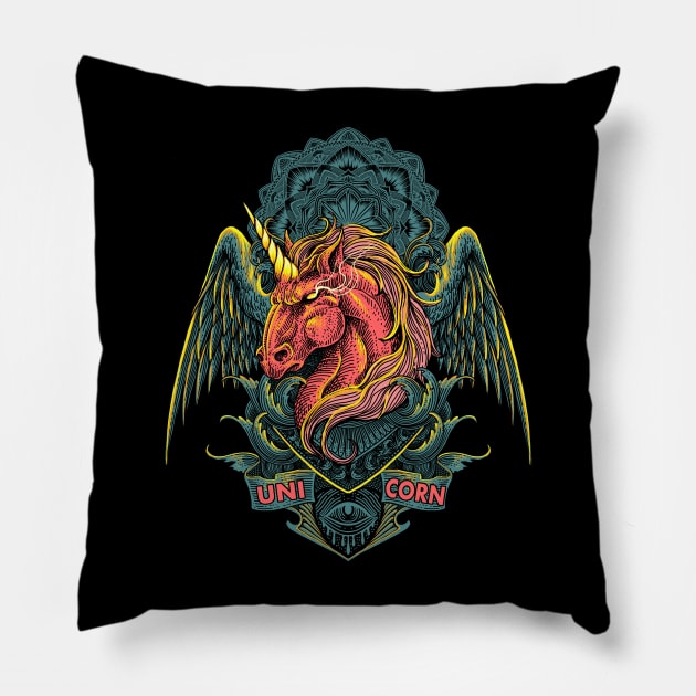 Unicorn Warrior Engraving Art Pillow by Tonymidi Artworks Studio