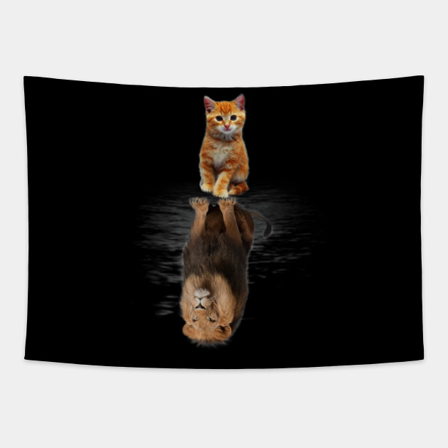 Funny Cat Lover Kitten Cat And Lion Mirror Cats Tapestry