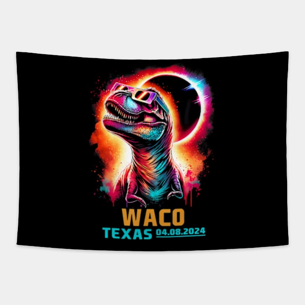 Waco Texas Total Solar Eclipse 2024 T Rex Dinosaur Tapestry by SanJKaka