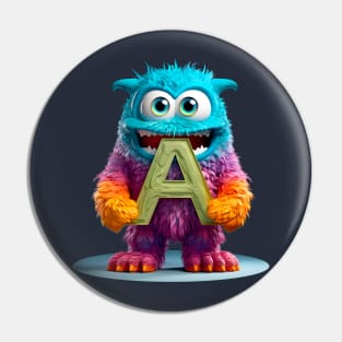 Adorable Kids Monster Alphabet Letter A Funny Back to School Pin