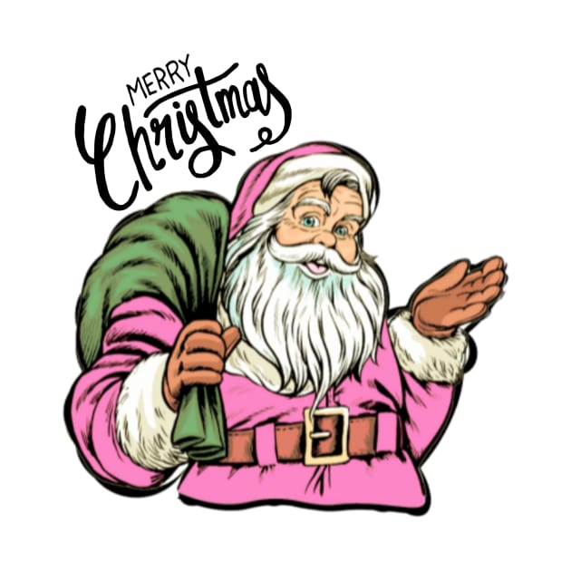 Retro Vintage Pink Santa Claus Merry Christmas by Little Duck Designs