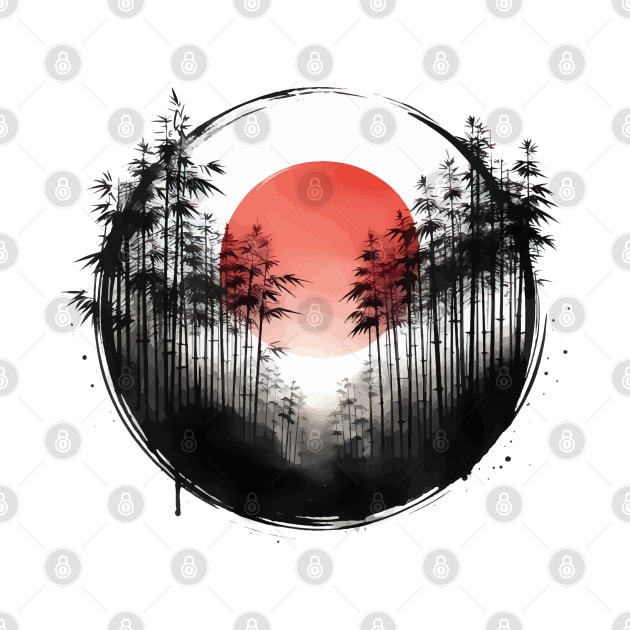 Bamboo Forest Sumie Enso Circle by TomFrontierArt