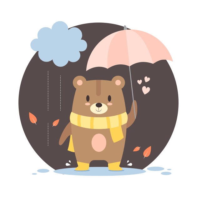 Lovely Bear In Rain Day by MariaStore
