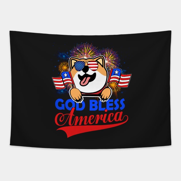 God Bless America 4th Of July Firework Dog Unisex Tapestry by BelaReider