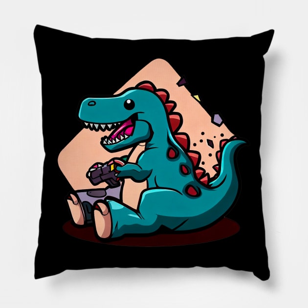 gamer dinosaur Pillow by enzoart11