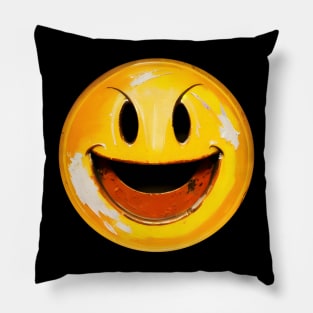 Retro Metal Smiley Evil Face 01 Pillow