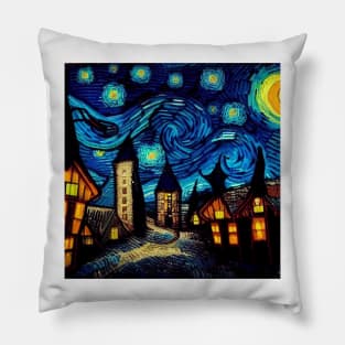 Starry Night Over Hogsmeade Pillow