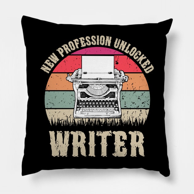 Vintage New Profession Unlocked Writer Funny Writing Books Gift Pillow by Marang