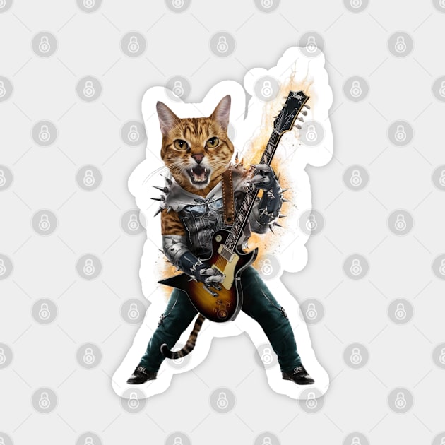 Cat Rock Bengal Funny Electric Guitar Punk Rocker Gift For Cat Mum Mom Dad Heavy Metal Kitten Cats Lover Magnet by DeanWardDesigns