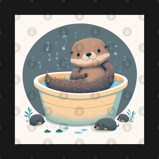 Cute Bathroom Sea Otter Bathroom Illustration Drawing by unrealartwork