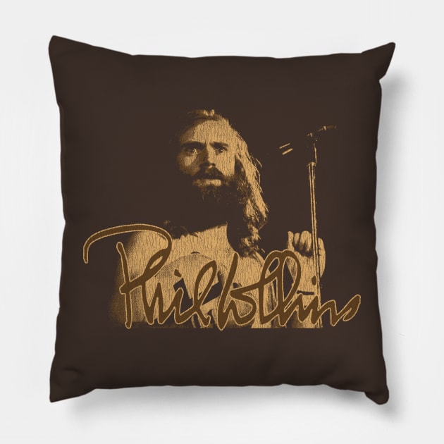 Phil Collins Singing Fan Art Brown Pillow by Bingung Mikir Nama Design