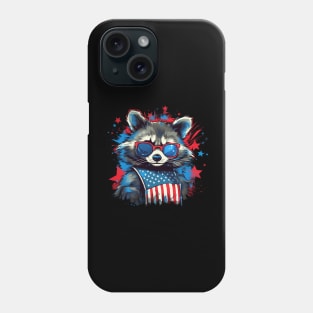 Blue raccoon proudly American Flag Phone Case