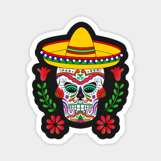 Red Floral Cinco De Mayo Sugar Skull Magnet