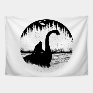 Bigfoot Riding Loch Ness Monster Tapestry