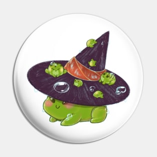 Frog witch with frog friends on a pointy hat Pin