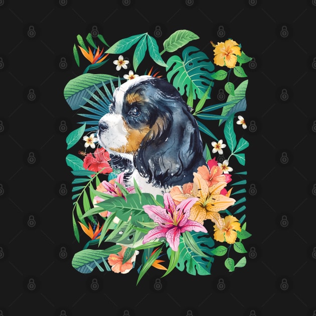 Tropical Tri-color Cavalier King Charles Spaniel by LulululuPainting