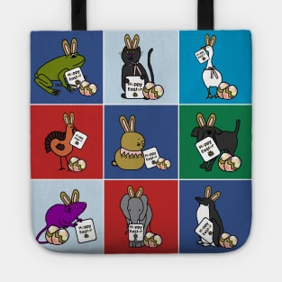 Cute Animals with Funny Easter Eggs say Happy Easter Tote