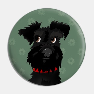 Black Miniature Schnauzer Dog with Green Daisies Pin