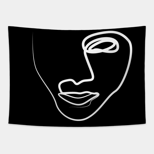 Face Line Art White Tapestry by Allan Vargas