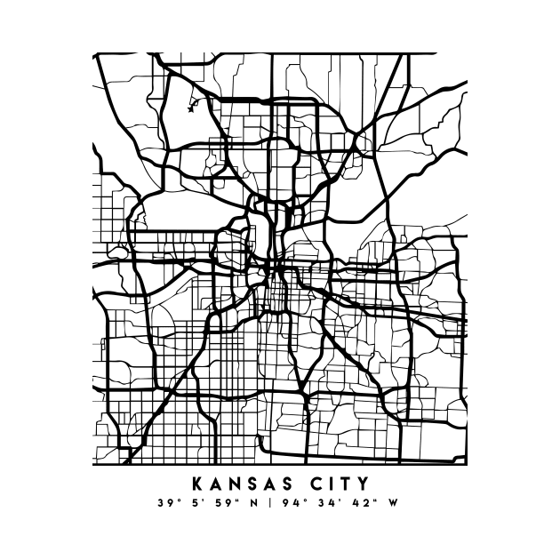 KANSAS CITY MISSOURI BLACK CITY STREET MAP ART by deificusArt