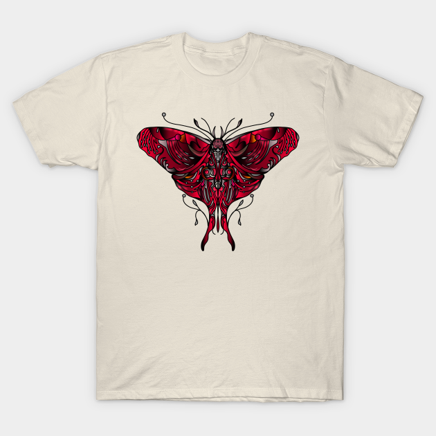 Red natura moth illustration in tattoo style shading - Vector Illustration  - T-Shirt | TeePublic