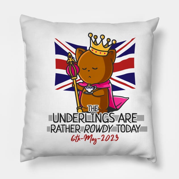 King Charles III Coronation Street Party Rowdy Underlings Pillow by NerdShizzle