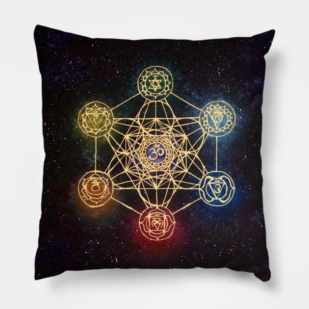 Sacred Geometry - Metatron's Cube with Chakras Pillow by monchie