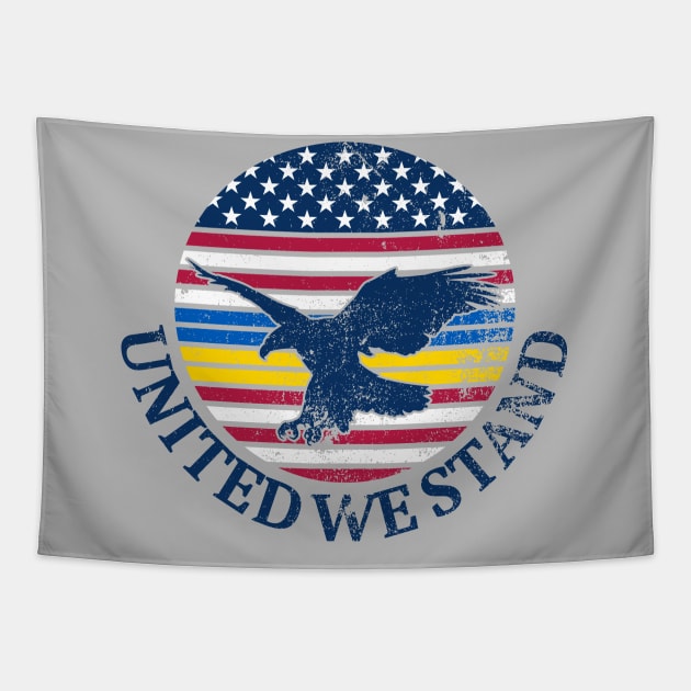 Ukraine and American Flag with Eagle, United we Stand Tapestry by ObscureDesigns