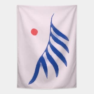 Red sun blue leaf Tapestry