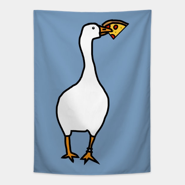 White Goose Steals Pizza Tapestry by ellenhenryart