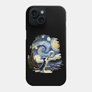 Van Gogh's Cats, Cat in the nigth with star and bats, impressionism, famous painting, Starry Night Style Van Gogh painting Cat Lover Phone Case