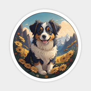 Mini Australian Shepherd Field Of Daisies Magnet