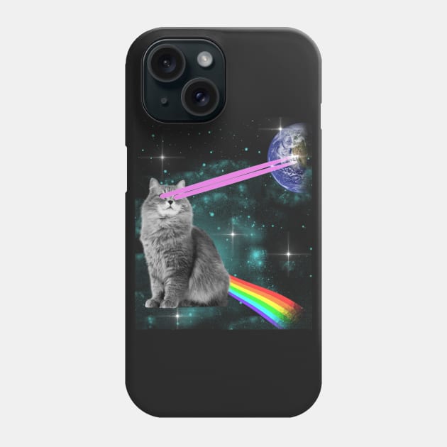 Outer Space Kitty Cat Laser Eyes Rainbow Earth Phone Case by JakeRhodes