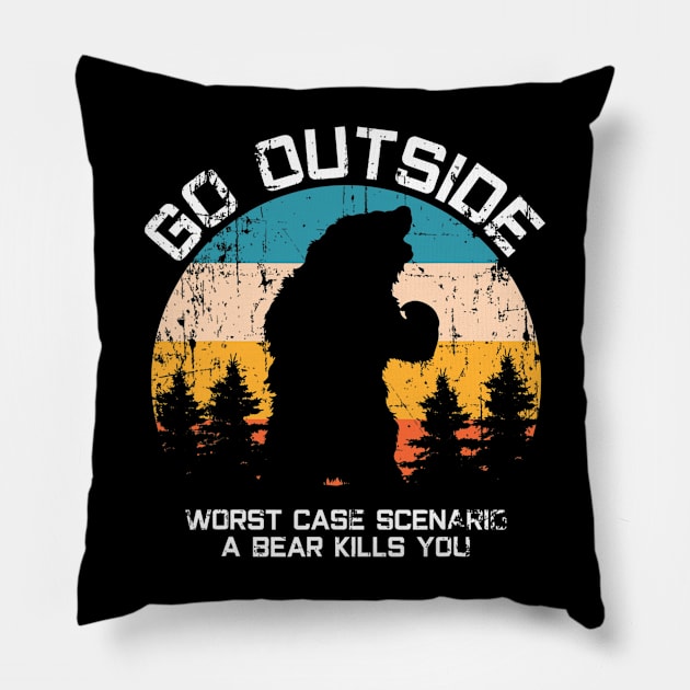 Funny Animal Go Outside Get Eaten By Bear Pillow by Olegpavlovmmo