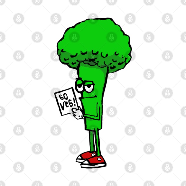 GO VEG BROCCOLI BOY - Cute Drawing with Eat Your Veggies Message by VegShop