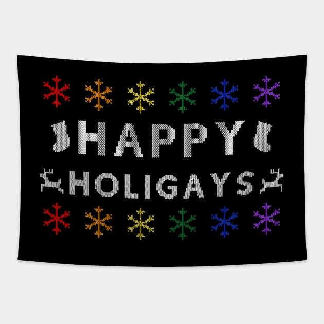 Happy Holigays Ugly Sweater (Rainbow) Tapestry by Queerdelion