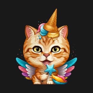 Orange Tabby Cat Ice Cream Unicorn T-Shirt