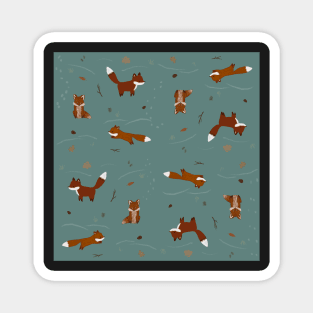 Winter Foxes in Teal Magnet