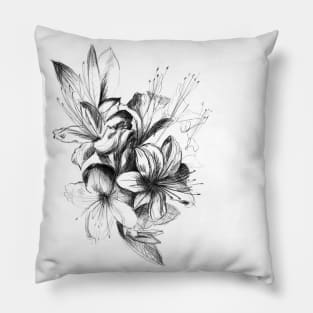 Hand drawn black and white orchid flowers Pillow