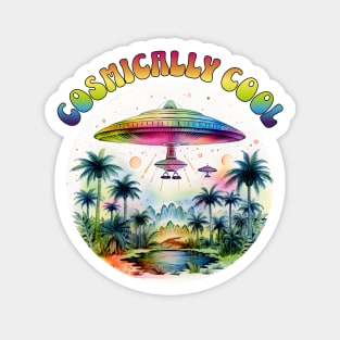 Cosmically Cool Rainbow UFO Alien design Magnet