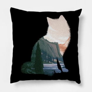 Beautiful Illustration Of A Forest and Lake Inside A Fox Pillow