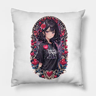 Anime flower girl on valentine's day Pillow