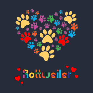 I love my Rottweiler dog lover valentine heart paw T-Shirt