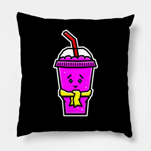 Cute and Cold Ice Slushie in Pink Strawberry Flavour with a Scarf - Pink Slushy Pillow by Bleeding Red Paint