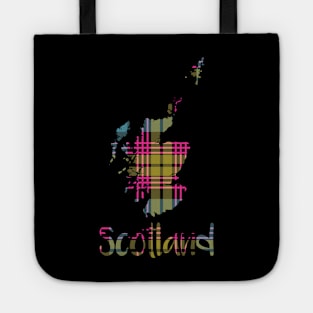 Scotland Pink, Blue and Yellow Tartan Map Typography Design Tote