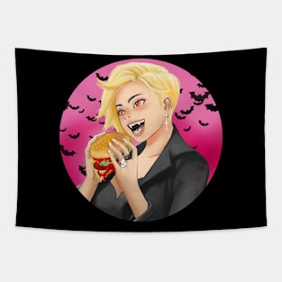 Cute Vampire Girl eating hamburger Tapestry