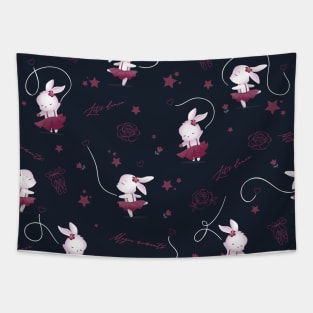 Magic moments with cute bunnies navy Tapestry