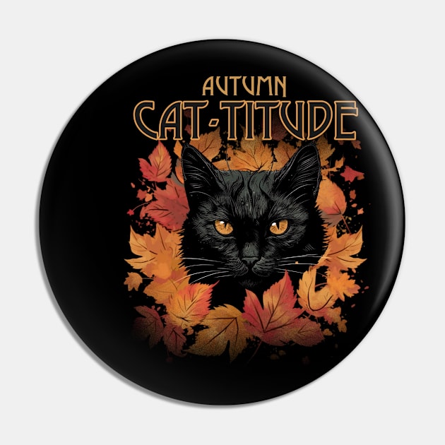 Autumn Cat-Titude Fall Leaves Pin by Kelleh Co. 