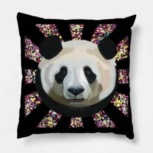 Striking Panda bear on Rainbow Random Spotted patterned sun rays Pillow