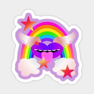 Groovy Winged Lips, Rainbow & Stars - PURPLE Magnet